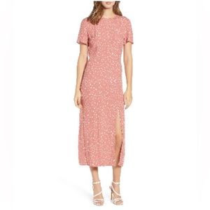 Leith print midi dress polka dot size M pink canyon